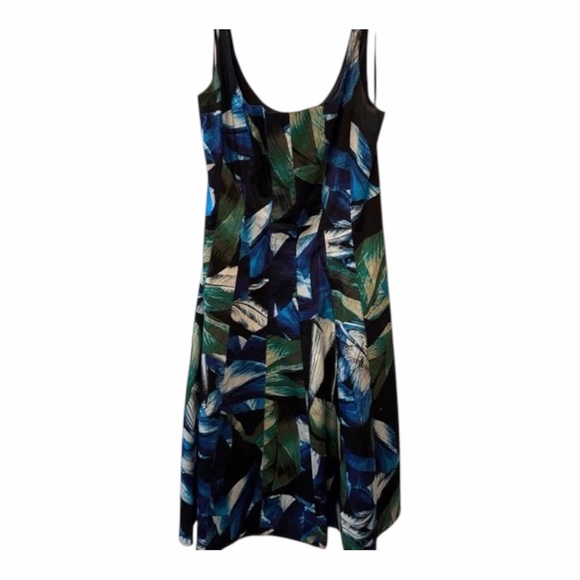 White House Black Market Blue & Green Leaf-Print Midi Dress - Picture 2 of 8